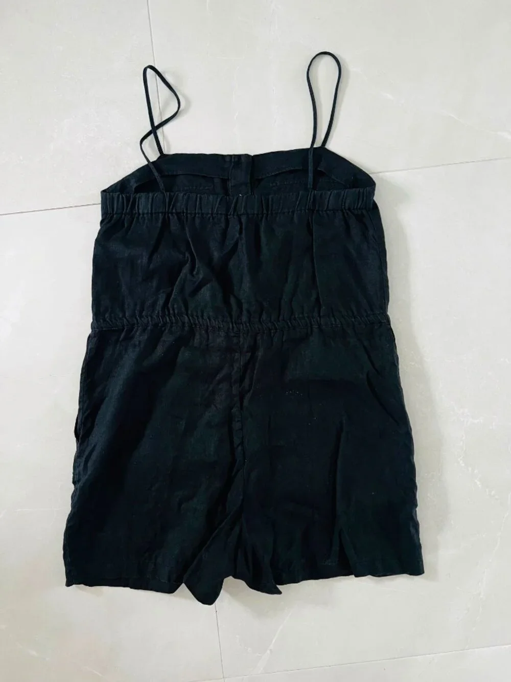 Mango Black Linen Blend Button-Front Romper (Size 6)